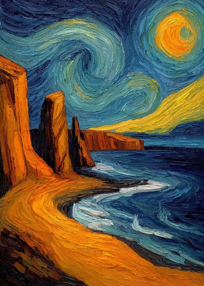 Starry Night Coastal Landscape