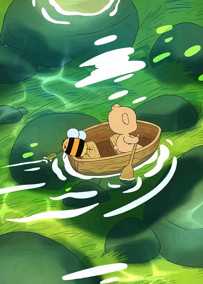 Bear and Bee Boating in River