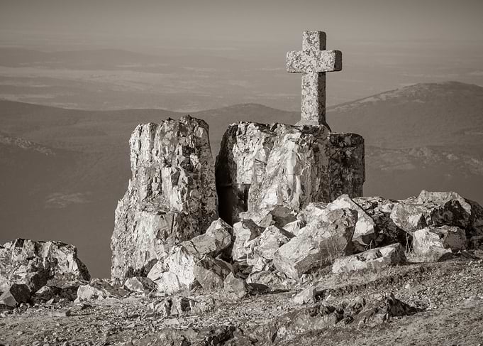 Stone Cross on Rocky Mountain Peak