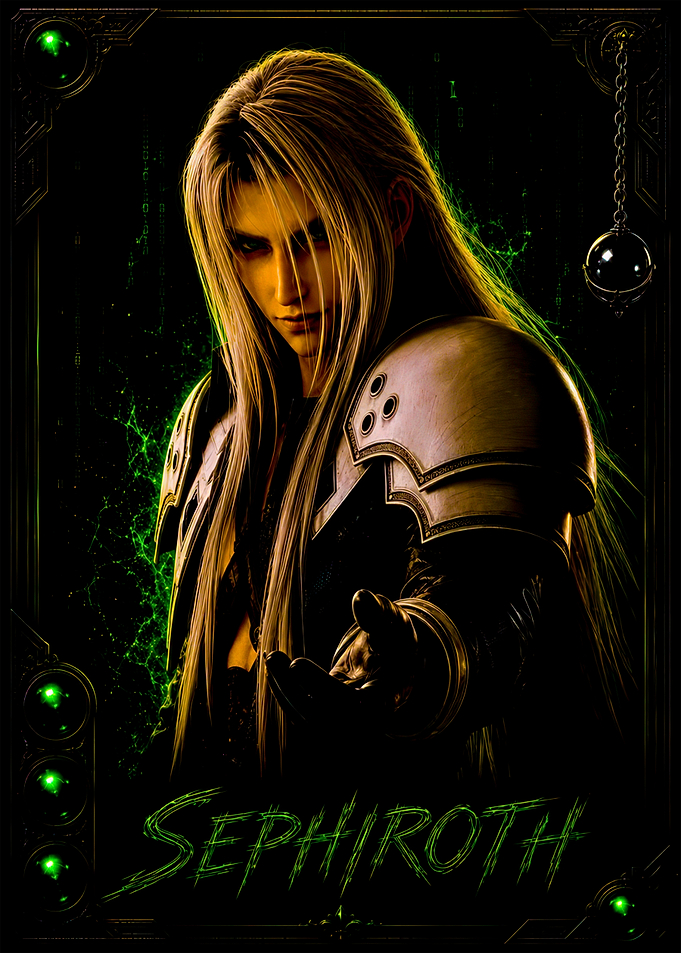 Sephiroth with Green Matrix Background
