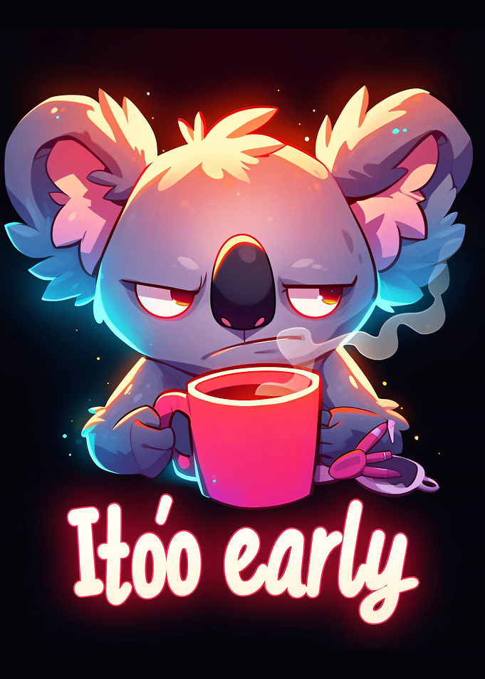 Tired Koala with Coffee