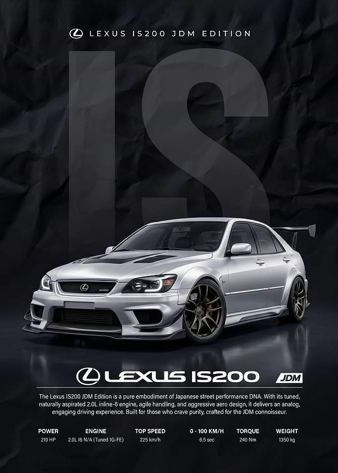 sleek silverLexus IS200 JDM Edition Car poster