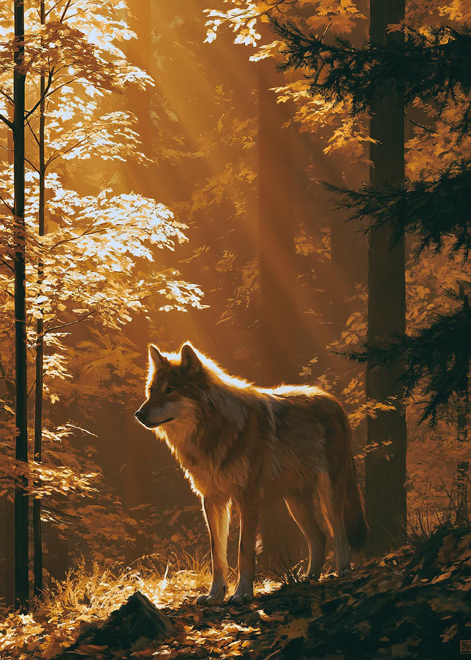 Wolf in Golden Forest Light