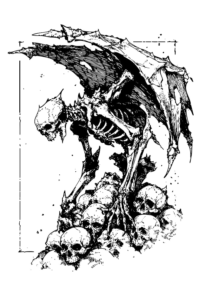 Demonic Skeleton Over Skulls