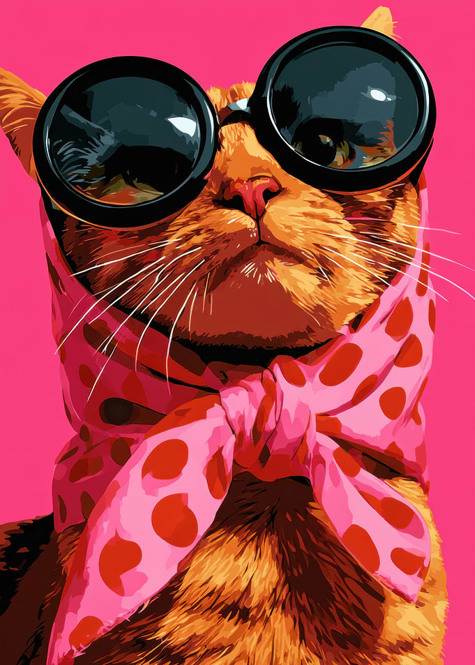 Stylish Cat with Sunglasses and Scarf