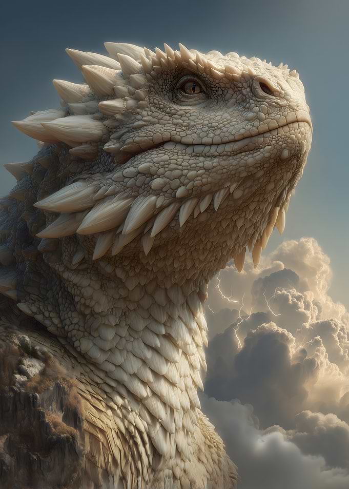 Majestic White Dragon in Stormy Skies
