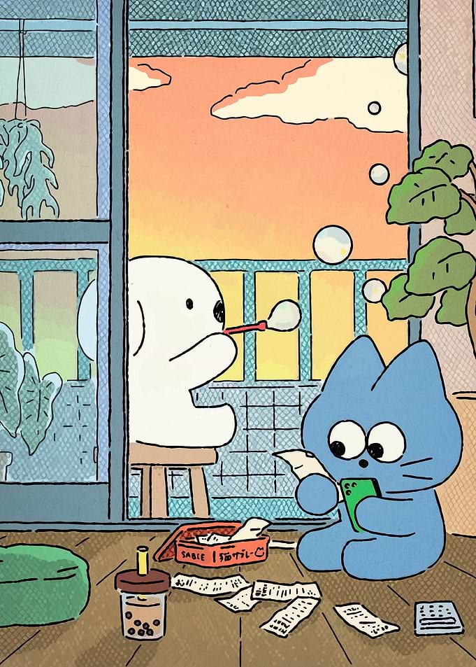Cute Animals Enjoying Sunset Bubble Time