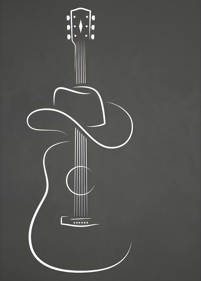 Guitar and Cowboy Hat Illustration