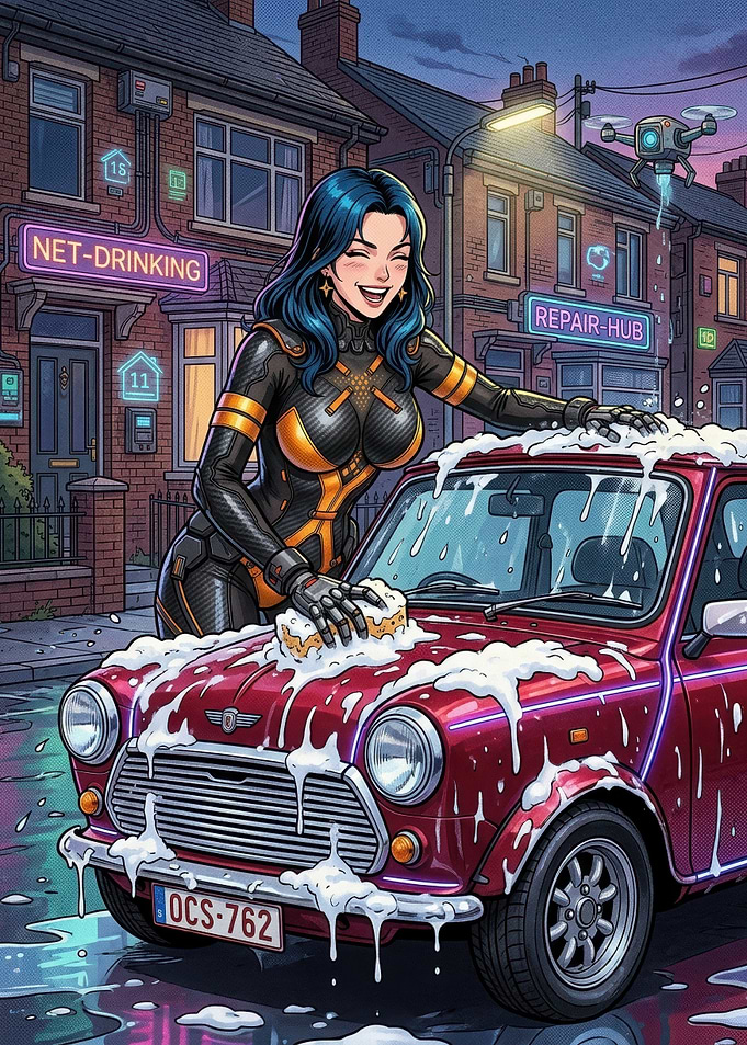 Woman Washing a Mini Cooper