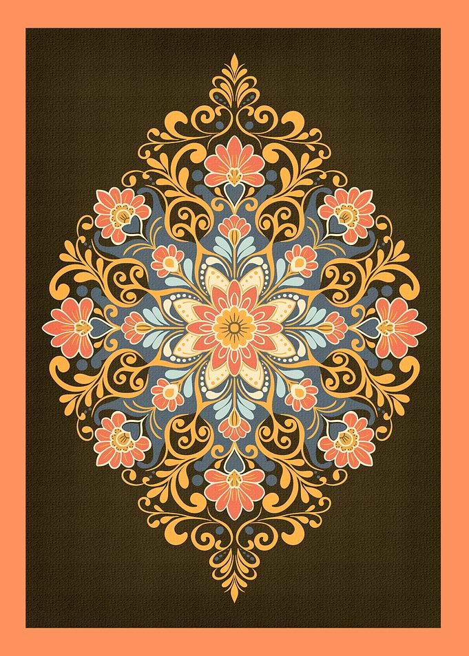 Ornate Folk Floral Medallion – Vintage Boho Decorative Art