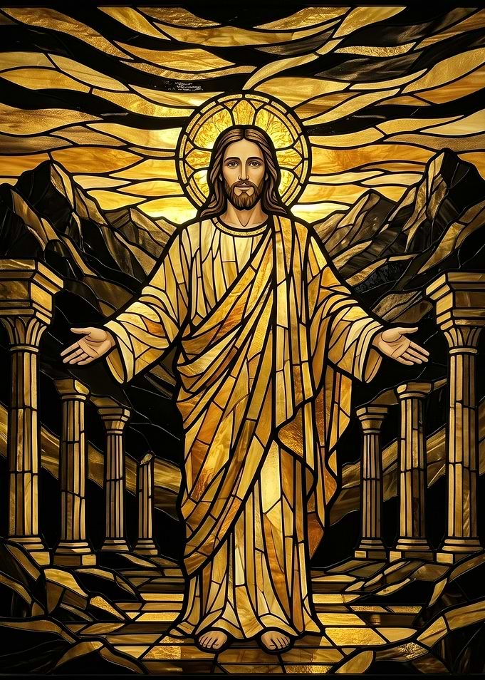 Stained Glass Jesus with Open Arms