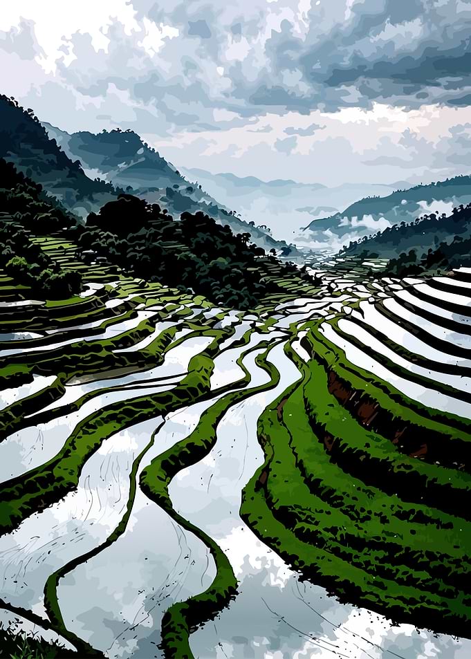 Terraced Rice Fields in Mountains