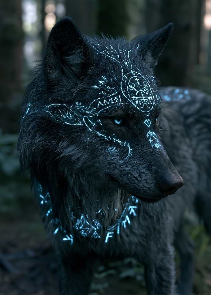 Mystical Wolf with Glowing Runes