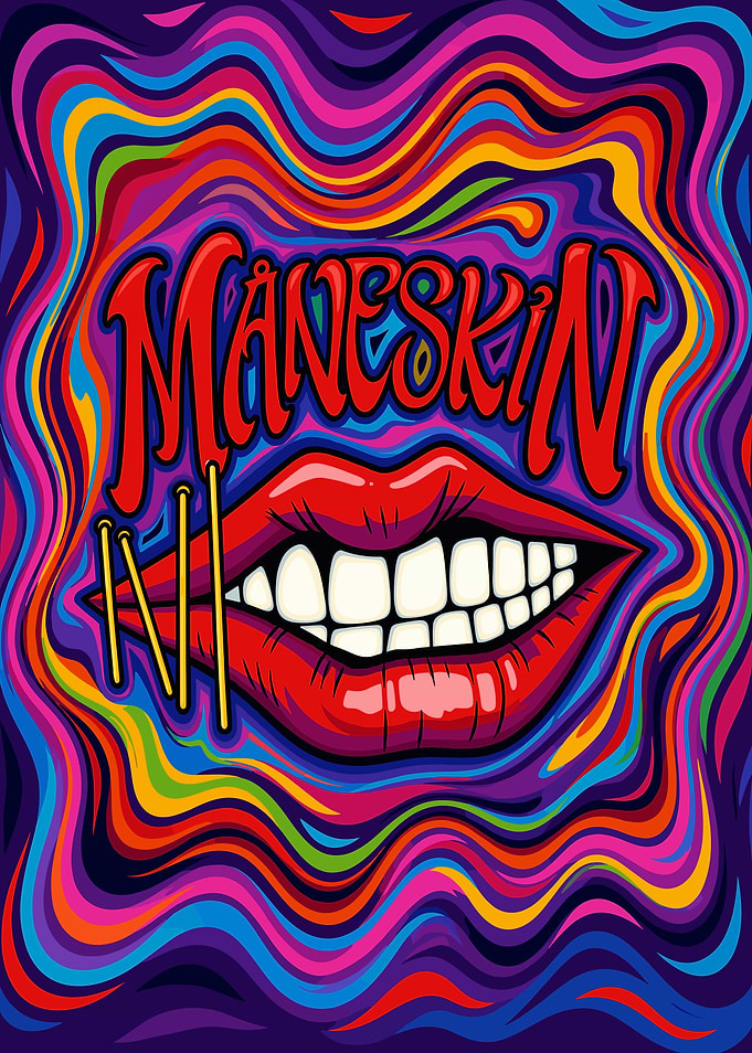 Måneskin psychedelic lips poster