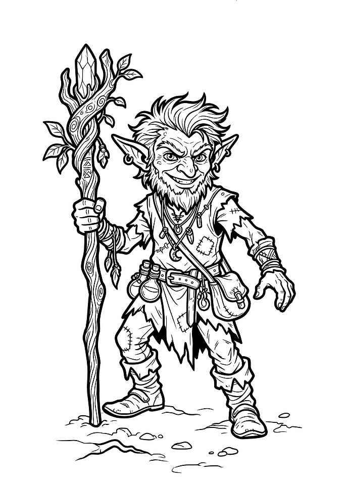 Fantasy Goblin Wizard with Crystal Staff