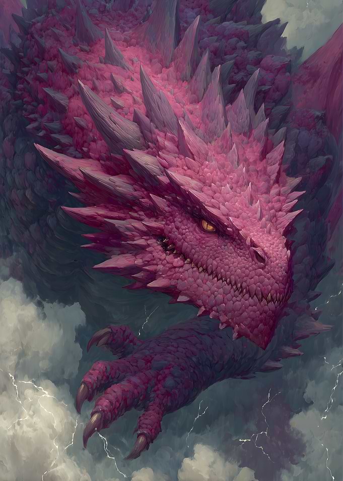 Pink Dragon in Stormy Skies