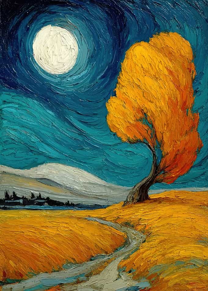 Autumn Tree Under a Full Moon