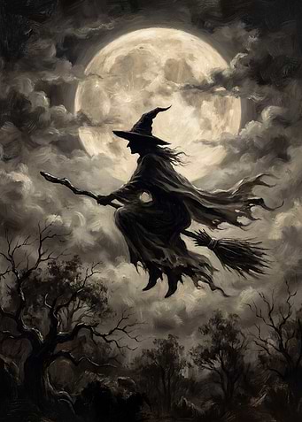 Witch flying on a broomstick
