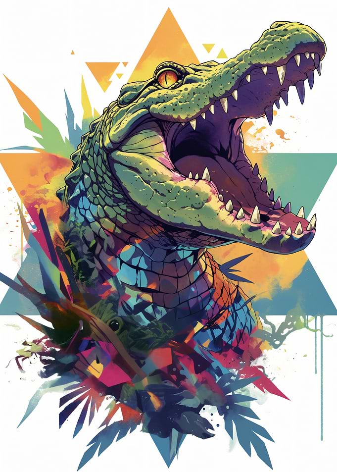 Aggressive Alligator with Geometric Background