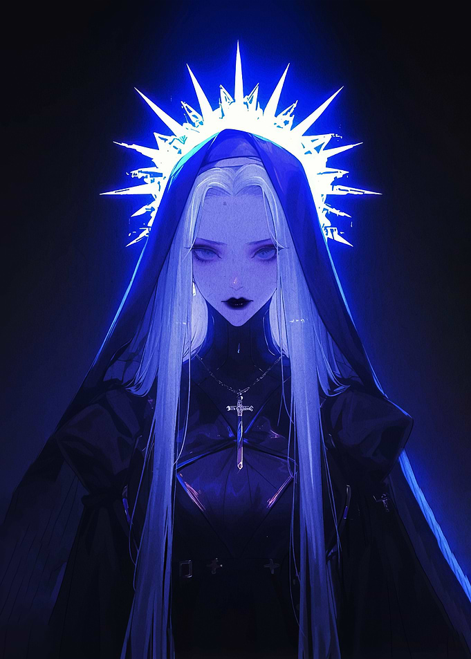 Gothic Nun with Blue Halo