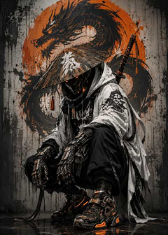 Cyberpunk Samurai with Dragon Background