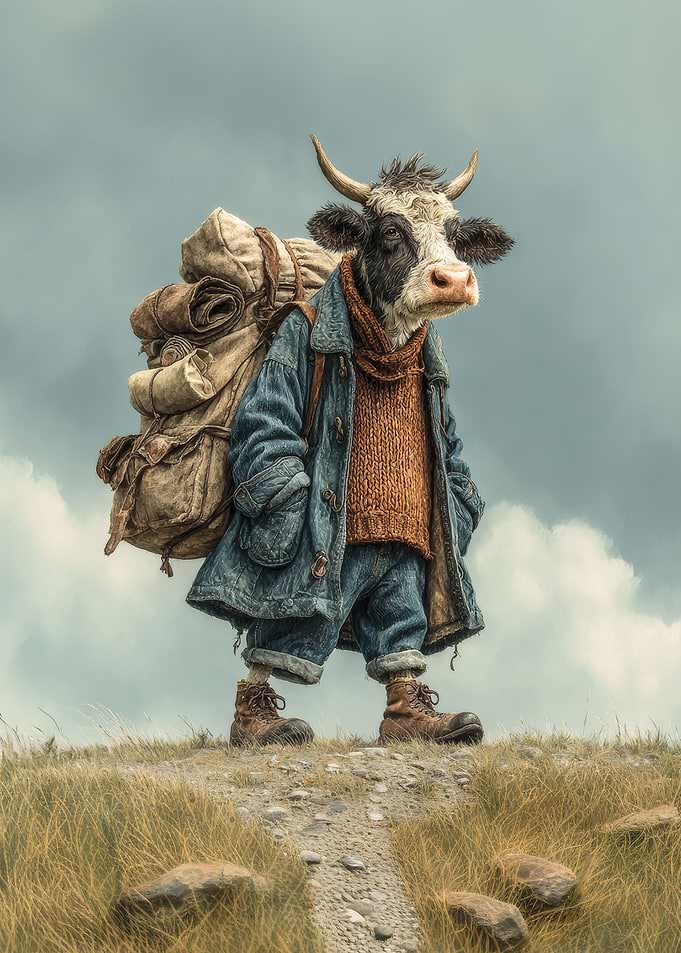 Anthropomorphic Cow Traveler