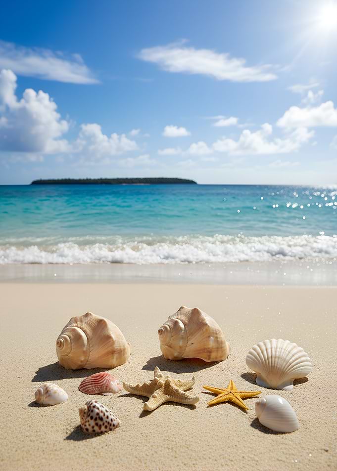 Seashells on a Tropical Sea Beach