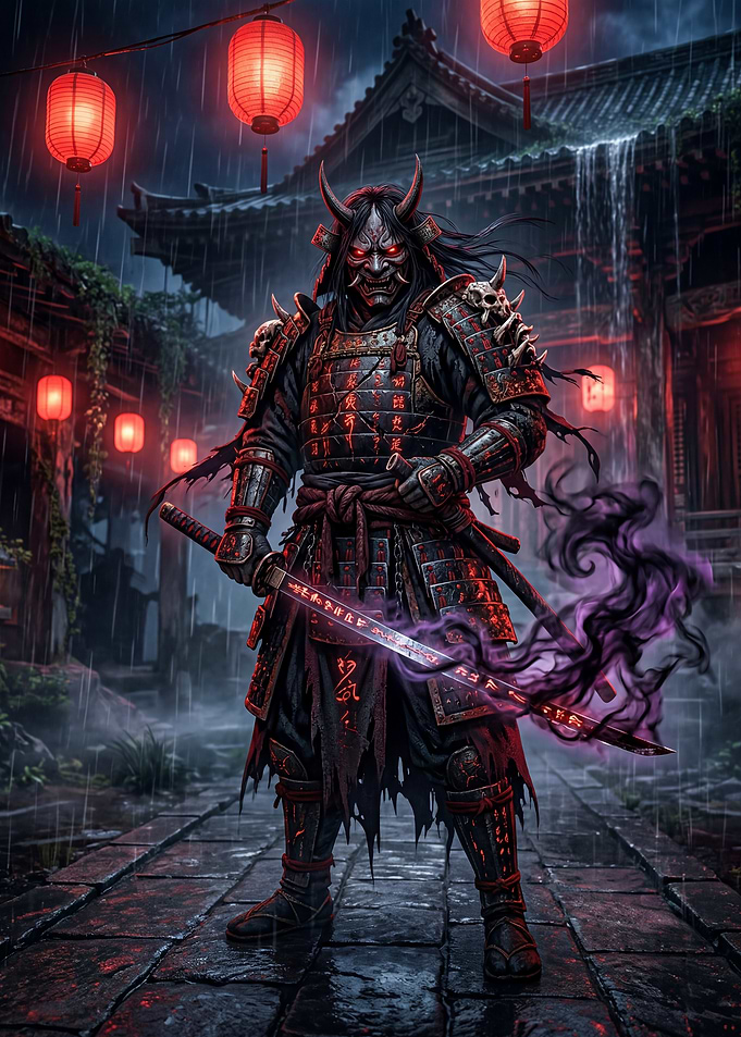 Demonic Samurai Warrior in Rain