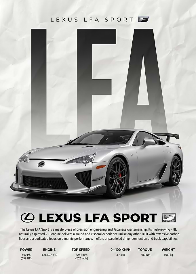 sleek silver Lexus LFA Sport Car Poster