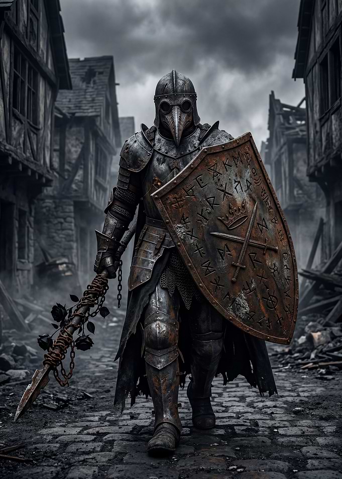 Plague Doctor Knight in Ruined City