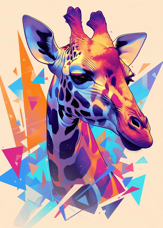 Vibrant Giraffe Portrait with Geometric Shapes