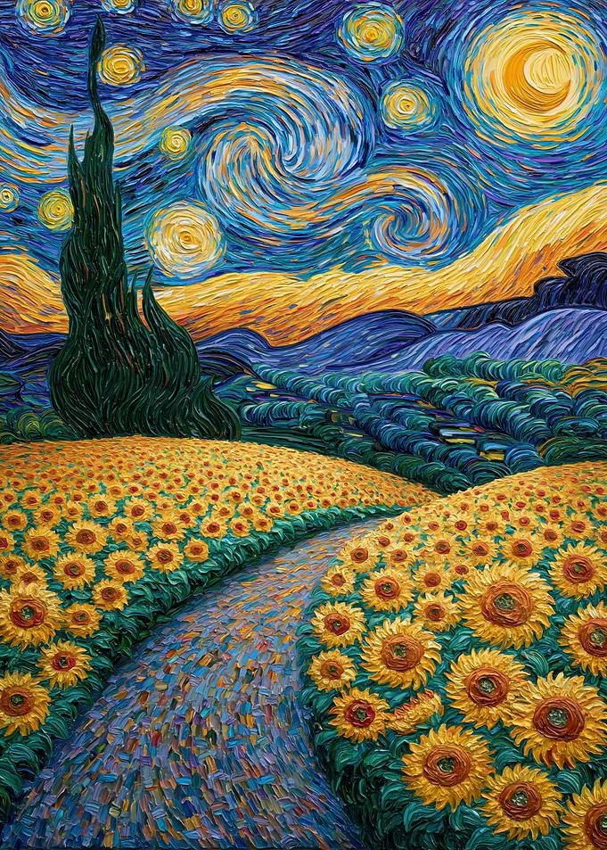 Starry Night Sunflowers Landscape