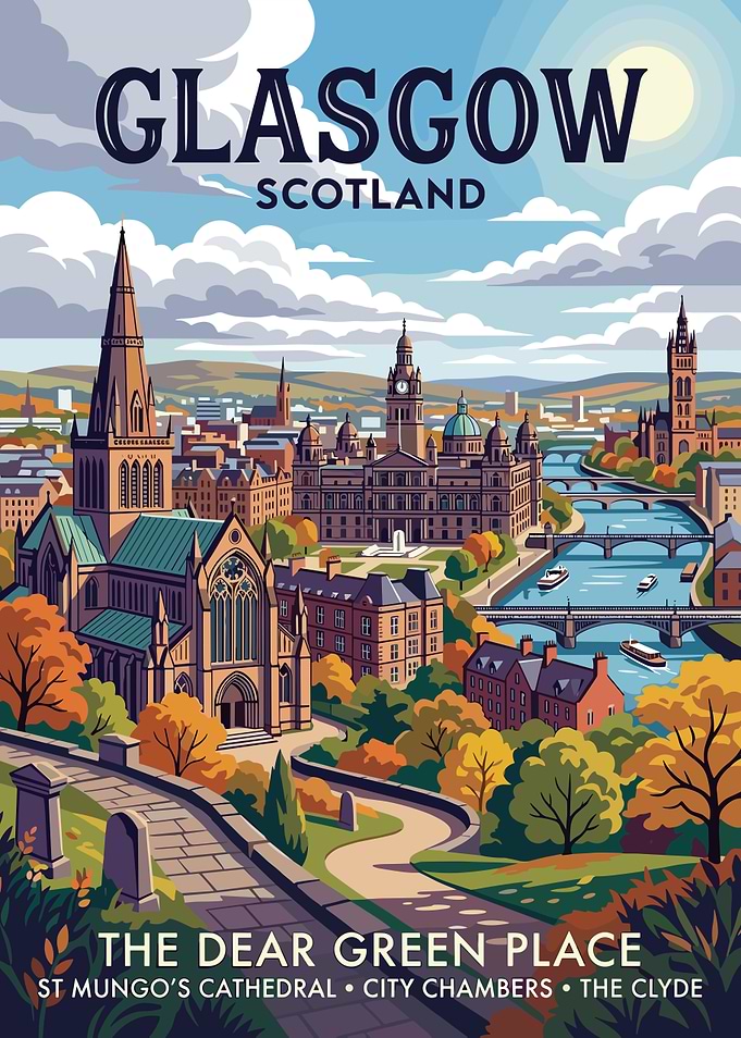 Glasgow Scotland Vintage Travel Poster