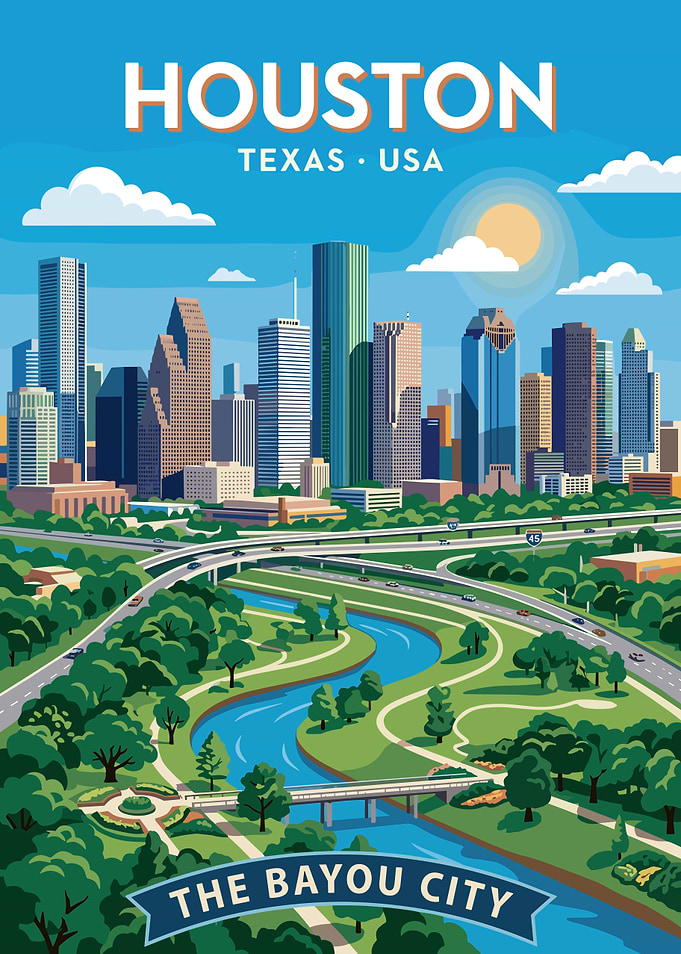 Houston Texas Skyline and Bayou