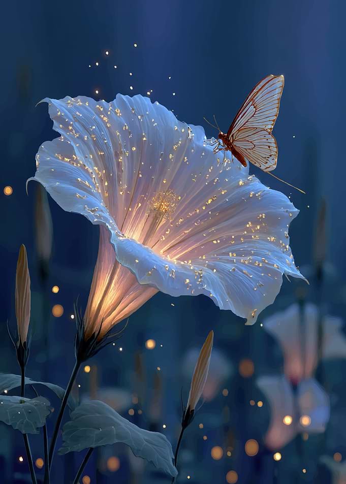 Magical Butterfly on Glowing Flower
