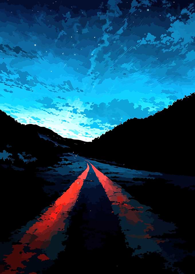 Night Road Under Starry Sky