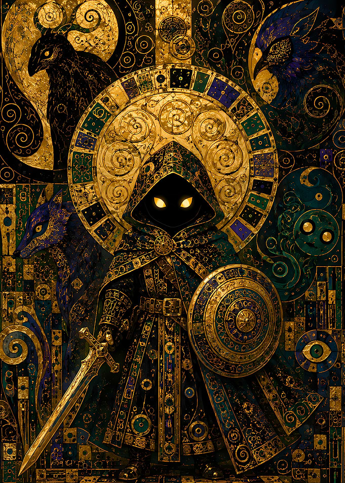 Mystical Warrior with Wolf and Birds