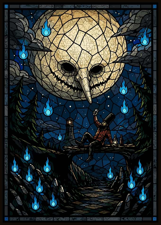 Stained Glass Moon Man and Drinker