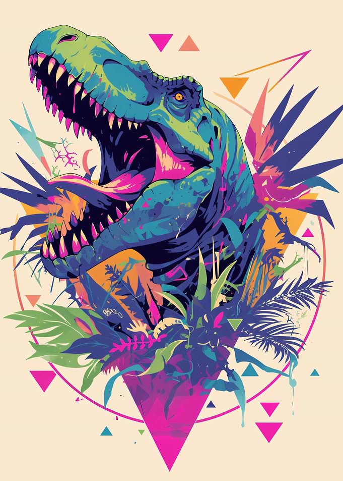 Vibrant T-Rex with Tropical Plants