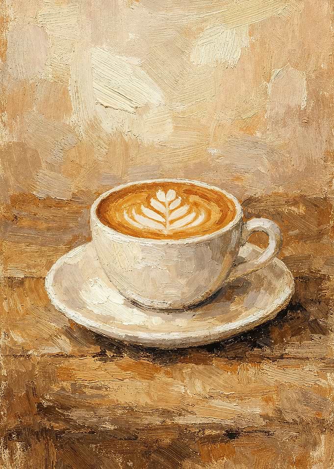 Vintage Coffee Cup Latte Art Painting