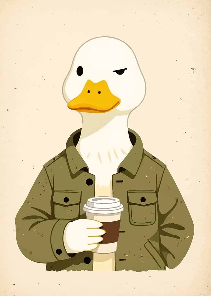 Duck in a Jacket Holding Coffee
