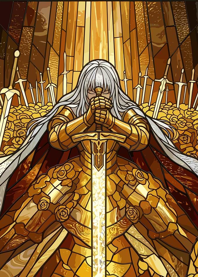 Golden Knight with Swords and Roses