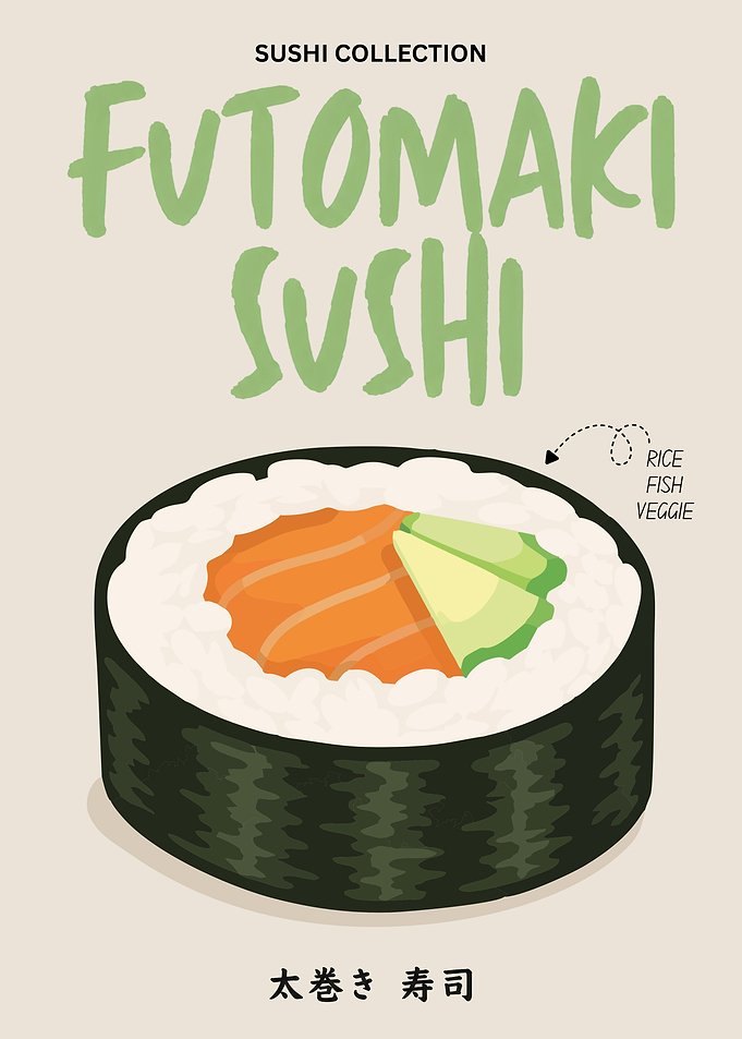 Futomaki Sushi Poster – Minimalist Japanese Sushi Roll Illustration