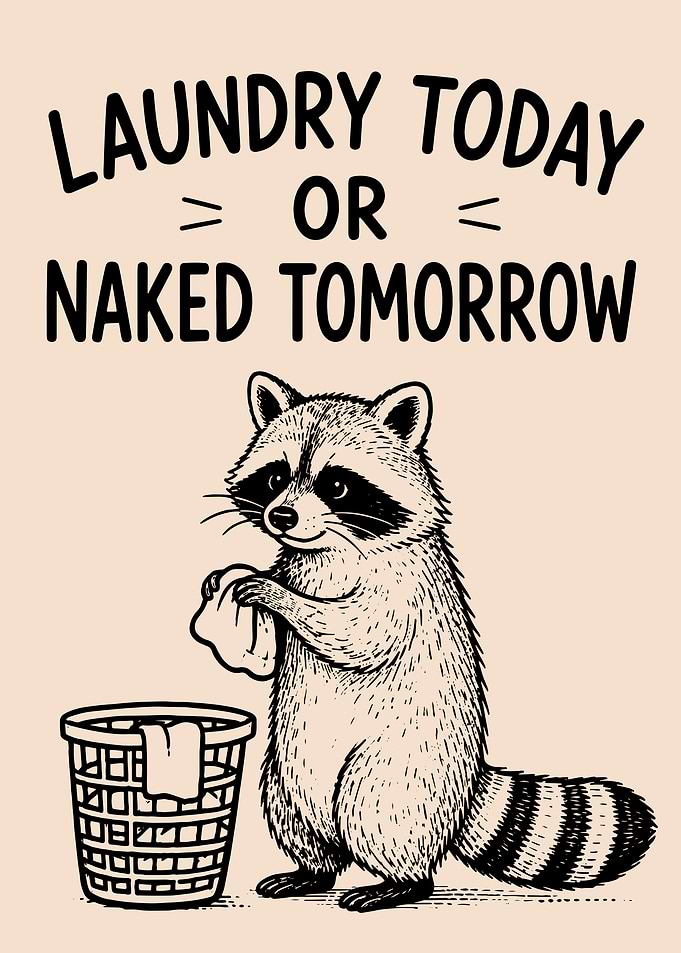 Raccoon Laundry Today or Naked Tomorrow
