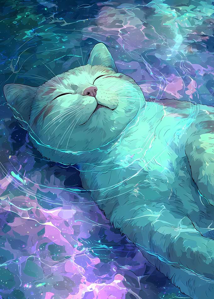 Cat Floating in cosmic Water