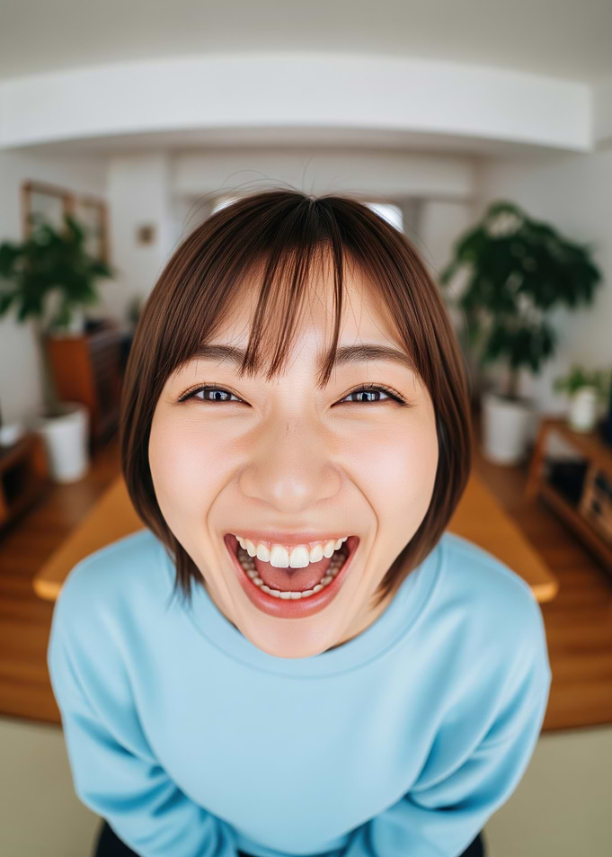 Woman laughing with wide open mouth