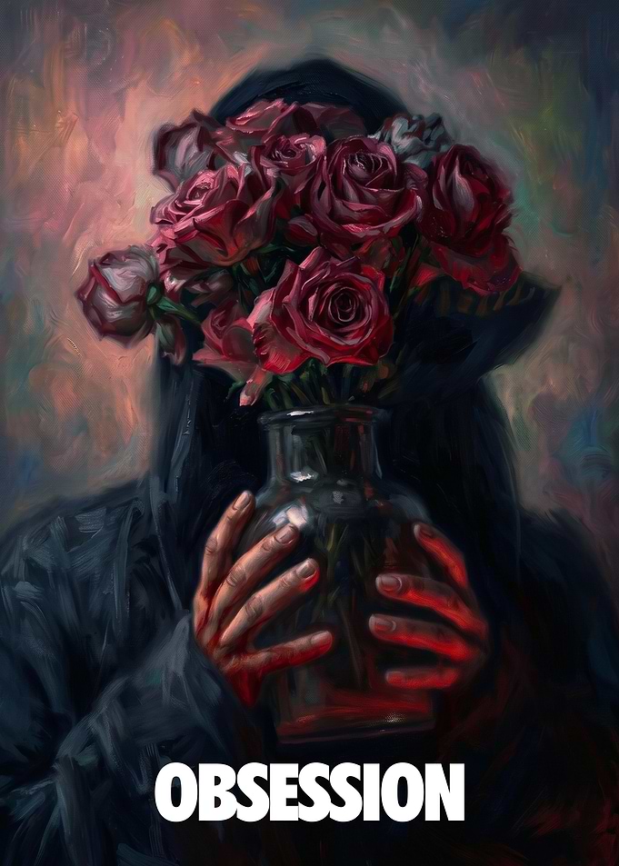Obsession: Dark Roses in a Vase