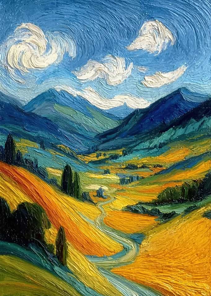 Van Gogh Style Valley Landscape