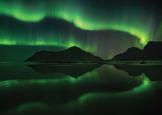 Aurora Borealis over Coastal Mountains