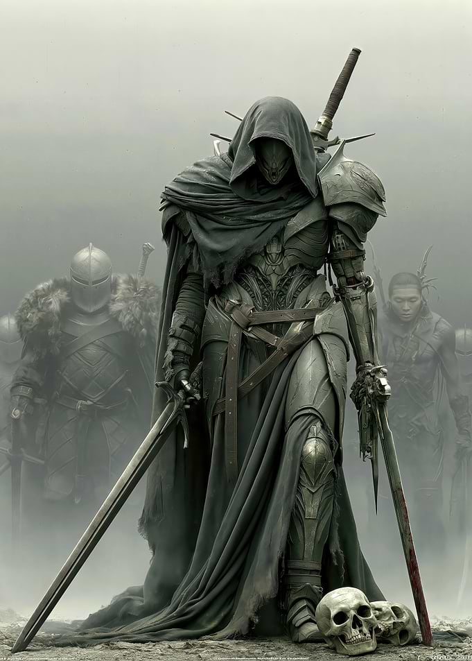 Dark Knight with Swords and Skulls